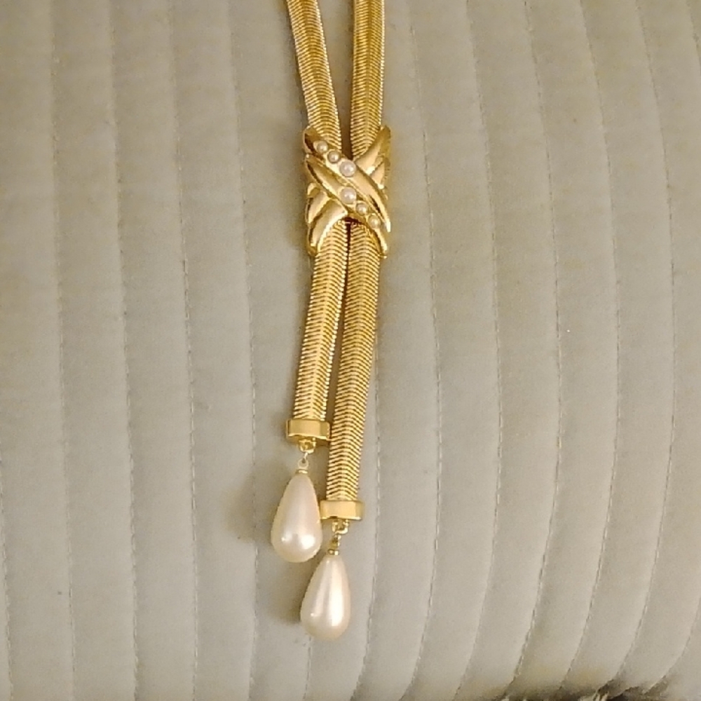 Vermeil Gold Necklace with Pearl Accents Trifari